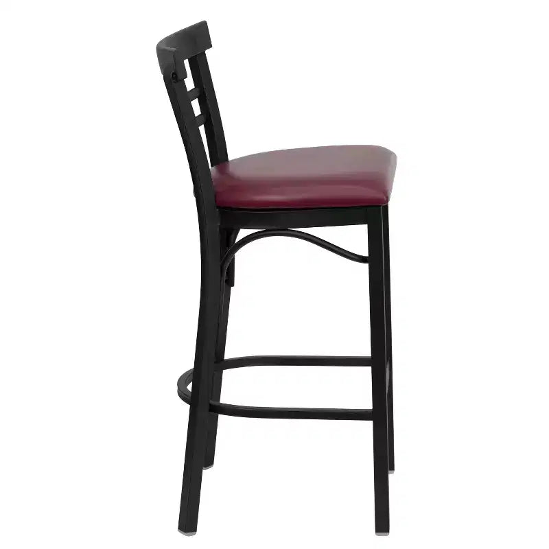 Two-Slat Ladder Back Metal Bar Stool with Vinyl Upholstered Seat