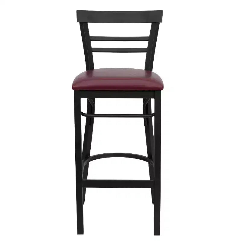 Two-Slat Ladder Back Metal Bar Stool with Vinyl Upholstered Seat