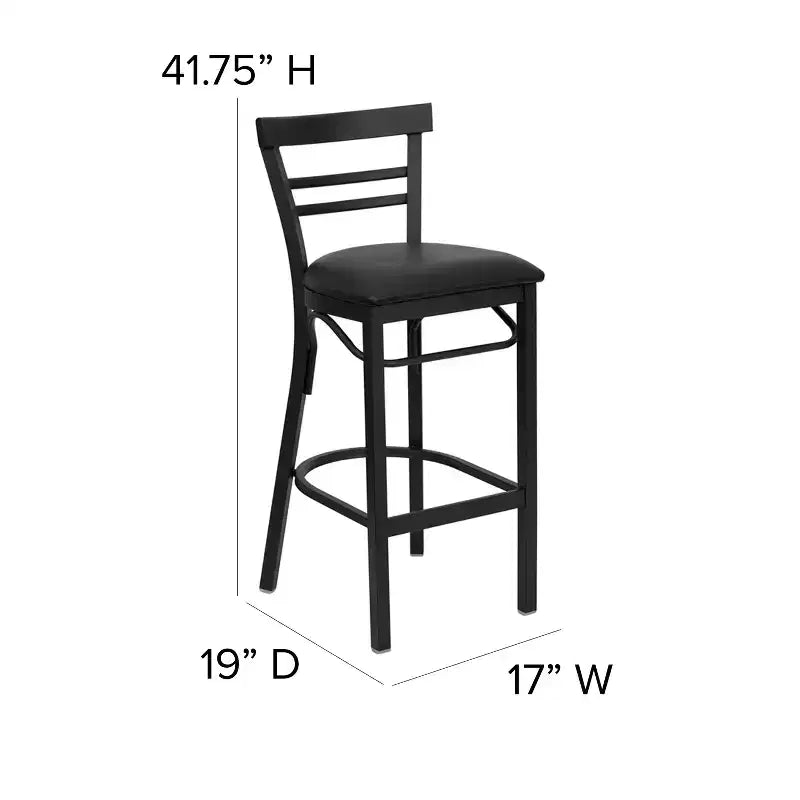 Two-Slat Ladder Back Metal Bar Stool with Vinyl Upholstered Seat