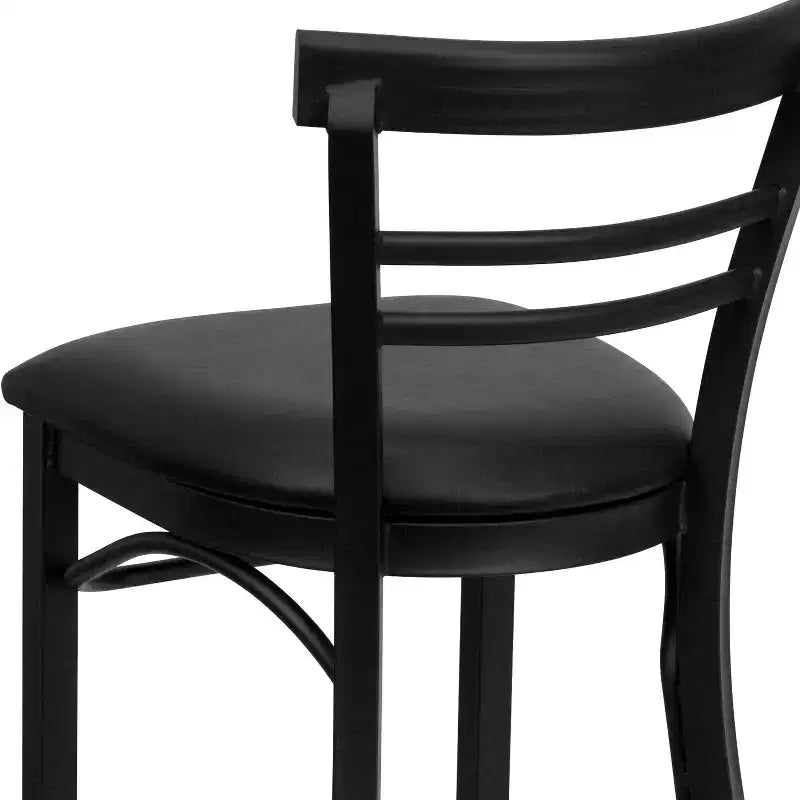 Two-Slat Ladder Back Metal Bar Stool with Vinyl Upholstered Seat