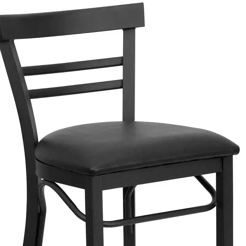 Two-Slat Ladder Back Metal Bar Stool with Vinyl Upholstered Seat
