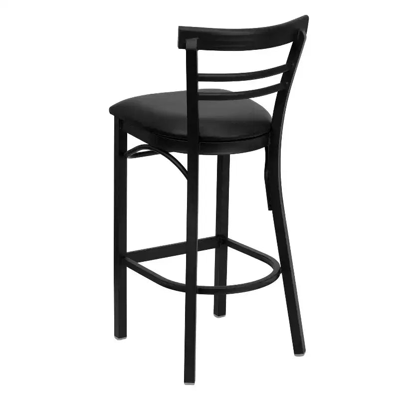 Two-Slat Ladder Back Metal Bar Stool with Vinyl Upholstered Seat