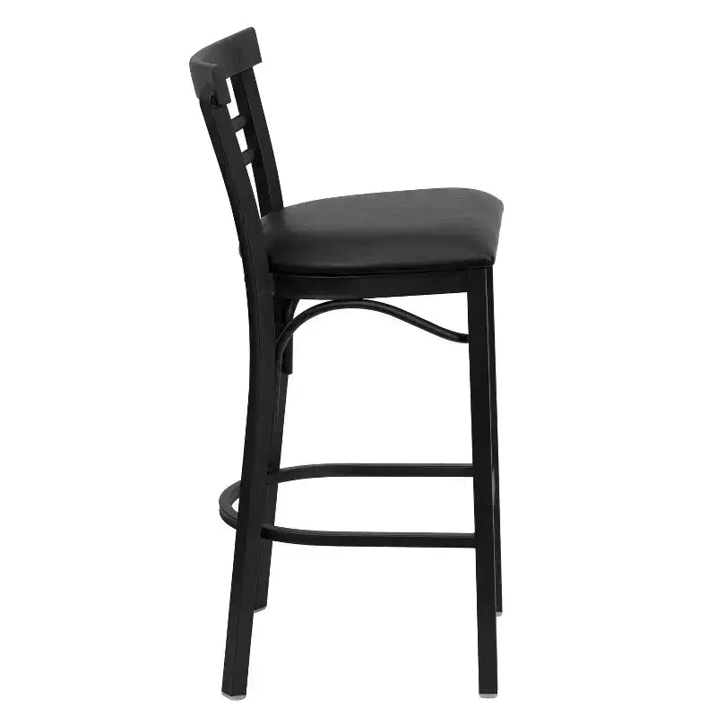 Two-Slat Ladder Back Metal Bar Stool with Vinyl Upholstered Seat