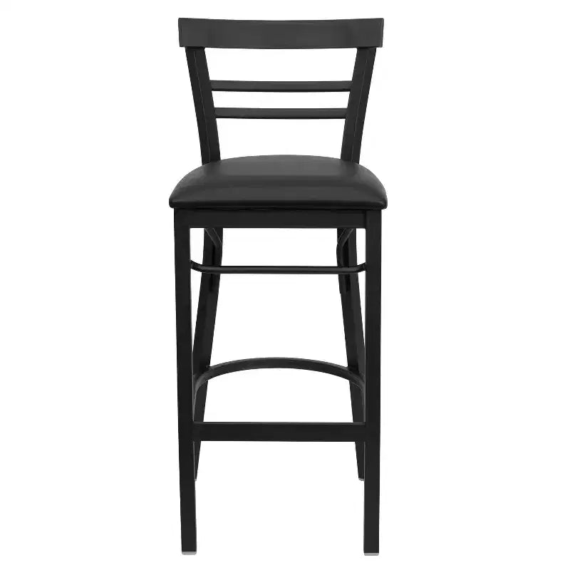 Two-Slat Ladder Back Metal Bar Stool with Vinyl Upholstered Seat