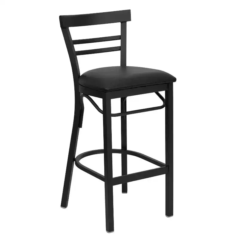 Two-Slat Ladder Back Metal Bar Stool with Vinyl Upholstered Seat