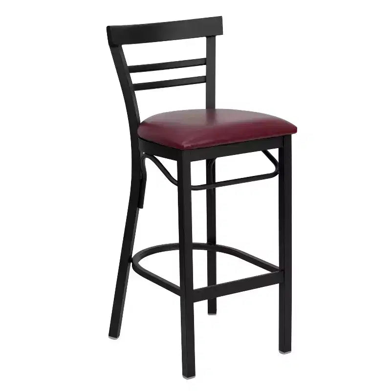 Two-Slat Ladder Back Metal Bar Stool with Vinyl Upholstered Seat
