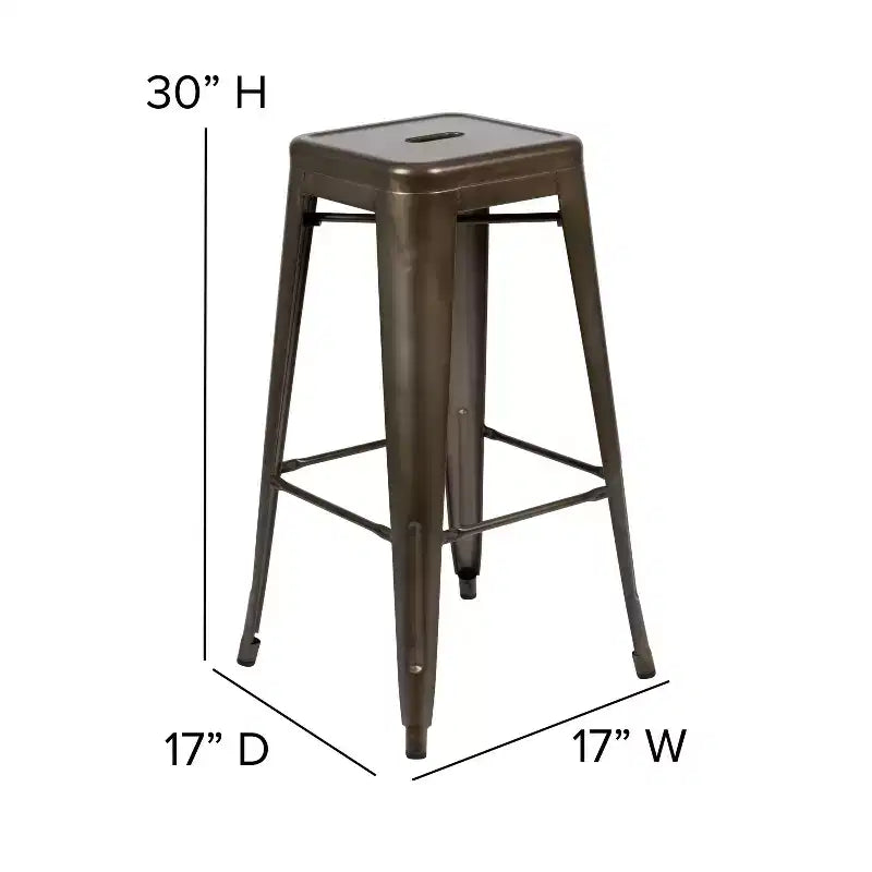 30" Metal Bar Stool, Backless, Stackable, Set of 4 – Seat 12"W x 12"D, 440 lb Capacity