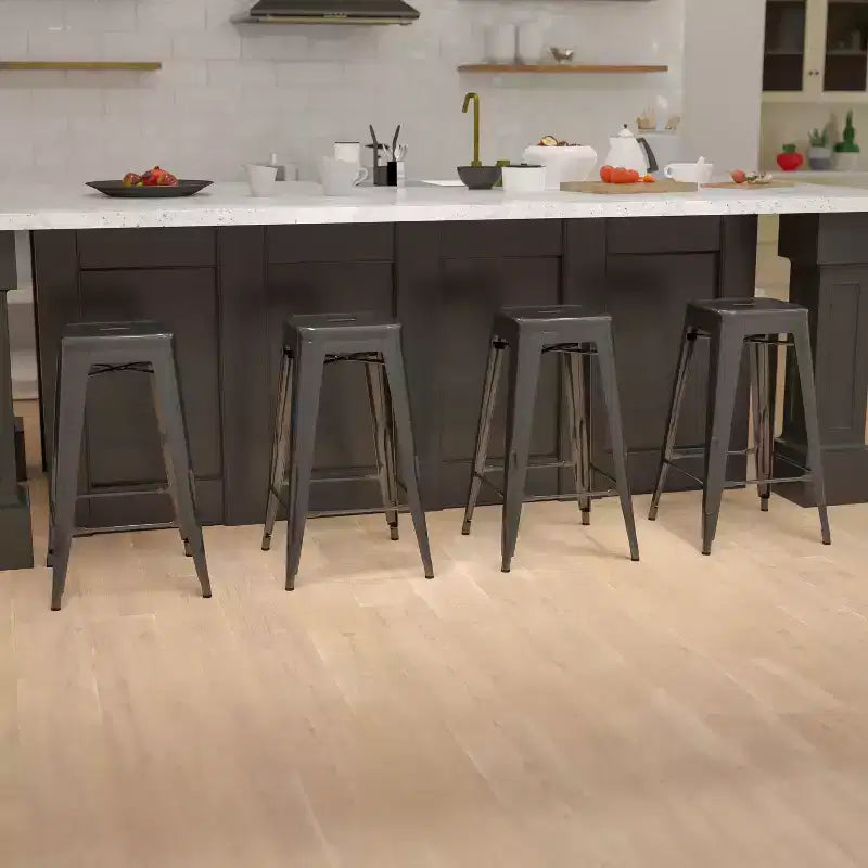 30" Metal Bar Stool, Backless, Stackable, Set of 4 – Seat 12"W x 12"D, 440 lb Capacity