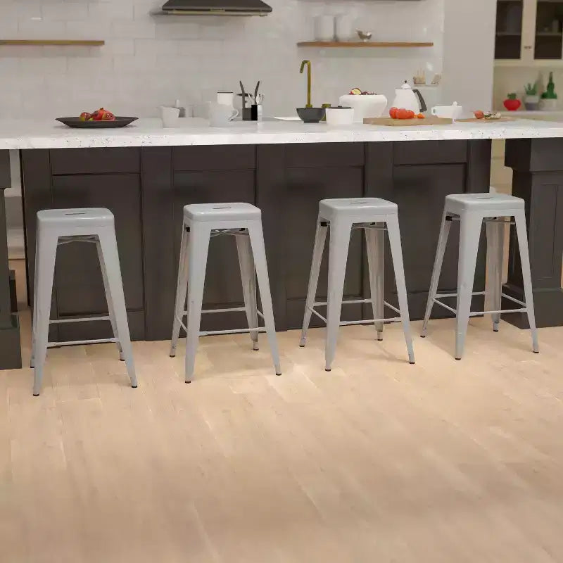 30" Metal Bar Stool, Backless, Stackable, Set of 4 – Seat 12"W x 12"D, 440 lb Capacity