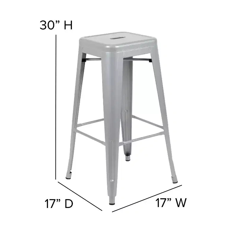 30" Metal Bar Stool, Backless, Stackable, Set of 4 – Seat 12"W x 12"D, 440 lb Capacity