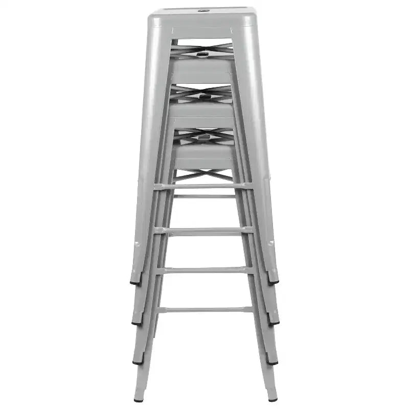 30" Metal Bar Stool, Backless, Stackable, Set of 4 – Seat 12"W x 12"D, 440 lb Capacity