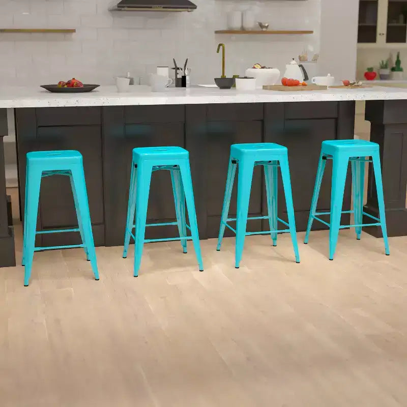 30" Metal Bar Stool, Backless, Stackable, Set of 4 – Seat 12"W x 12"D, 440 lb Capacity