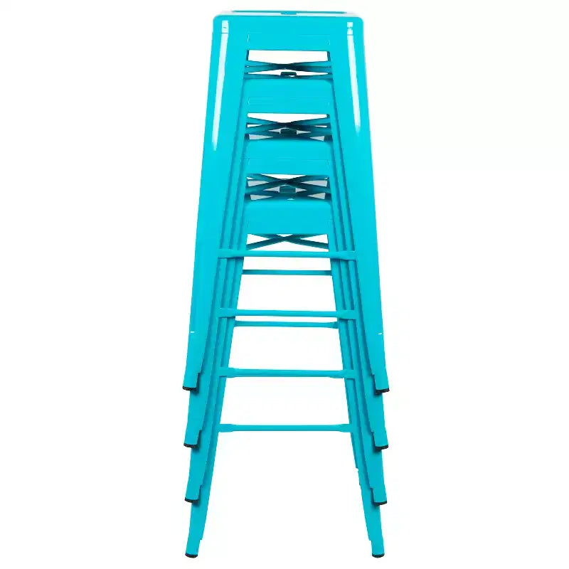 30" Metal Bar Stool, Backless, Stackable, Set of 4 – Seat 12"W x 12"D, 440 lb Capacity