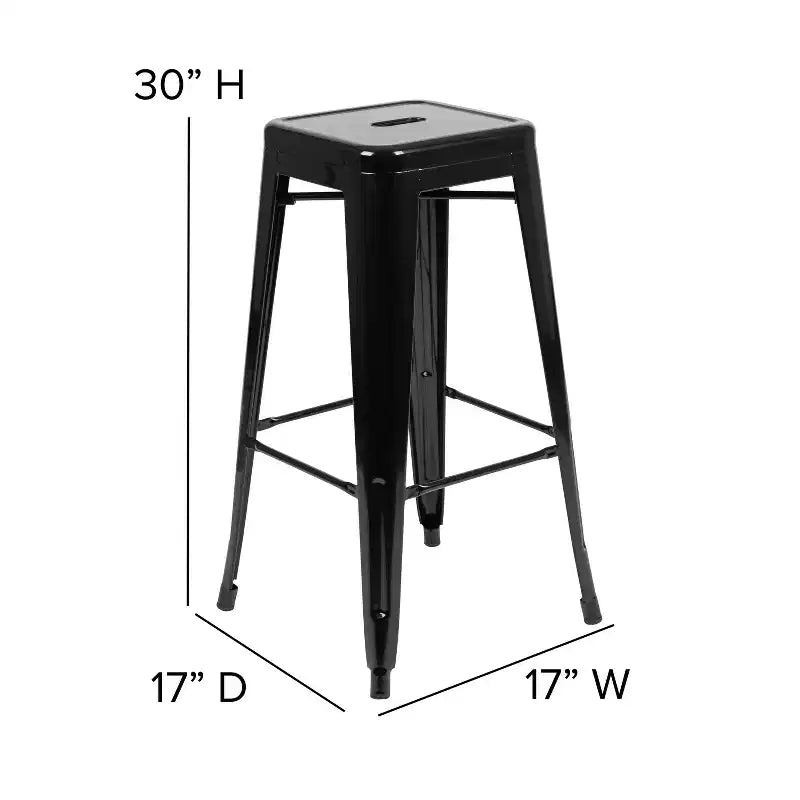 30" Metal Bar Stool, Backless, Stackable, Set of 4 – Seat 12"W x 12"D, 440 lb Capacity