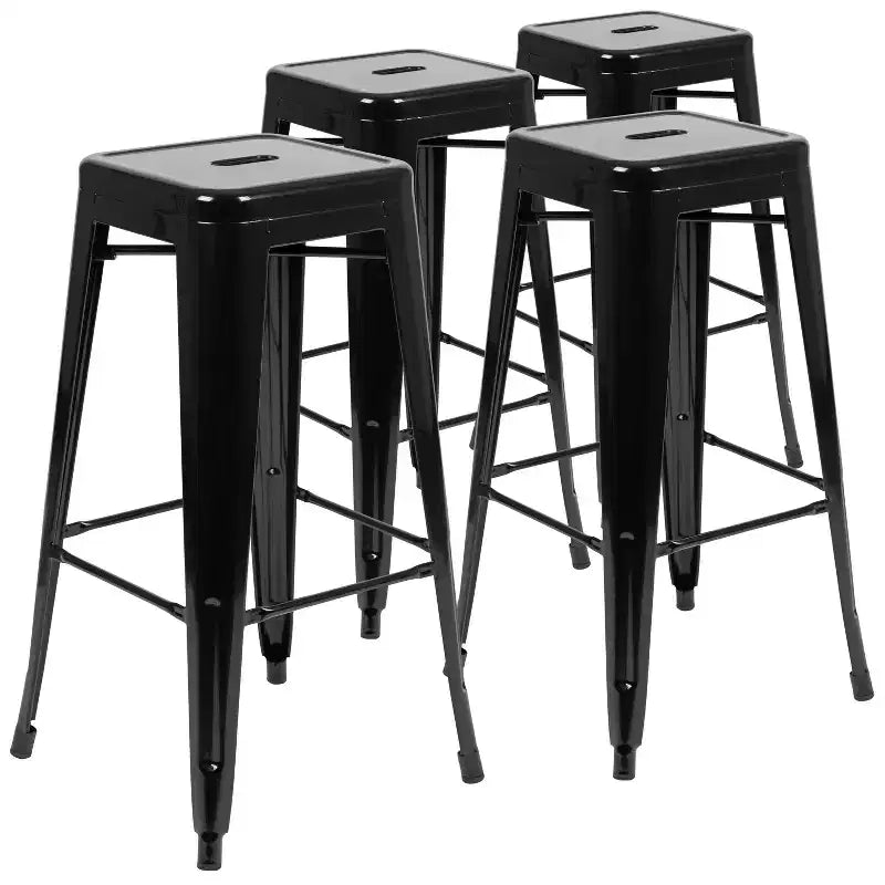 30" Metal Bar Stool, Backless, Stackable, Set of 4 – Seat 12"W x 12"D, 440 lb Capacity