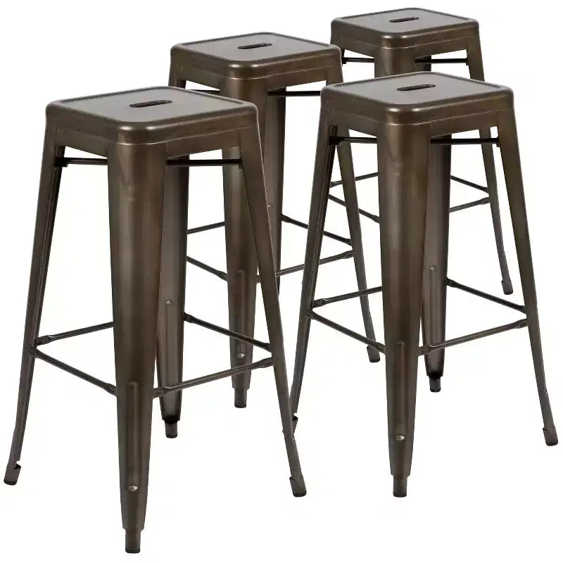 30" Metal Bar Stool, Backless, Stackable, Set of 4 – Seat 12"W x 12"D, 440 lb Capacity