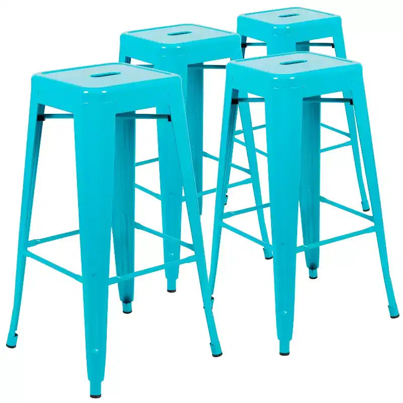 30" Metal Bar Stool, Backless, Stackable, Set of 4 – Seat 12"W x 12"D, 440 lb Capacity