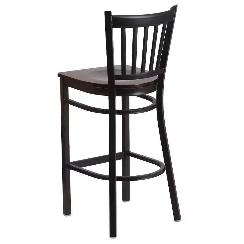 Black Vertical Back Metal Dining Barstool, Upholstered Seat, 16.75"W x 16.25"D, Holds up to 500 lbs