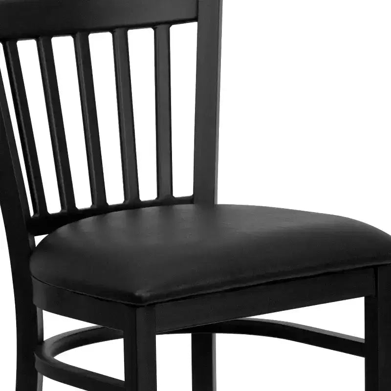 Black Vertical Back Metal Dining Barstool, Upholstered Seat, 16.75"W x 16.25"D, Holds up to 500 lbs