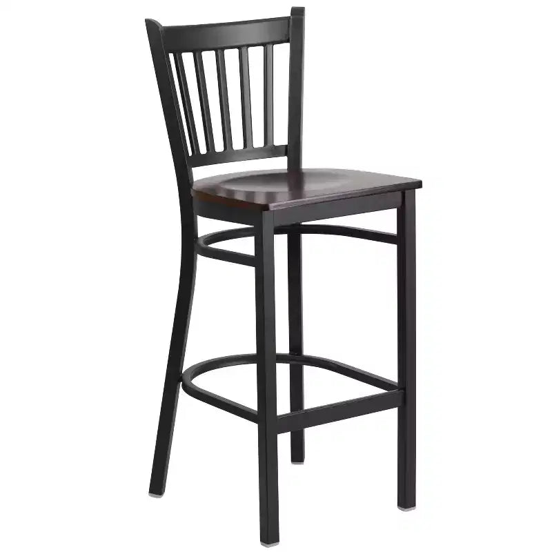 Black Vertical Back Metal Dining Barstool, Upholstered Seat, 16.75"W x 16.25"D, Holds up to 500 lbs