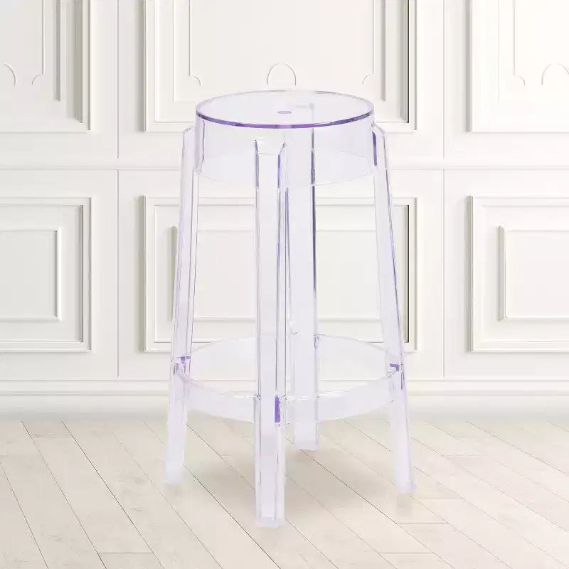 Transparent Counter Height Stool, Polycarbonate, Stackable, 13"W x 13"D x 25.75"H, Holds up to 700 lbs