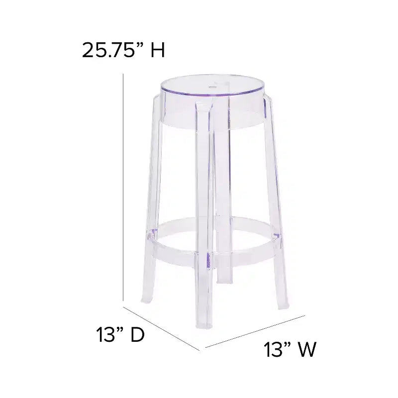 Transparent Counter Height Stool, Polycarbonate, Stackable, 13"W x 13"D x 25.75"H, Holds up to 700 lbs