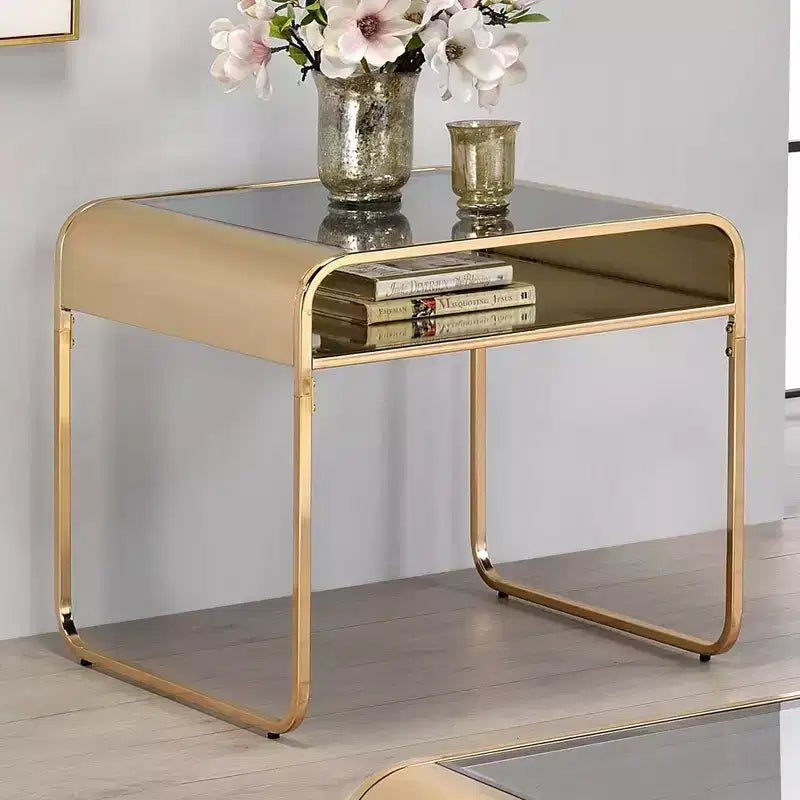 Square End Table with Tempered Glass Top and Open Shelf, Steel Frame, 24"W x 24"D x 24"H, Holds up to 50 lbs