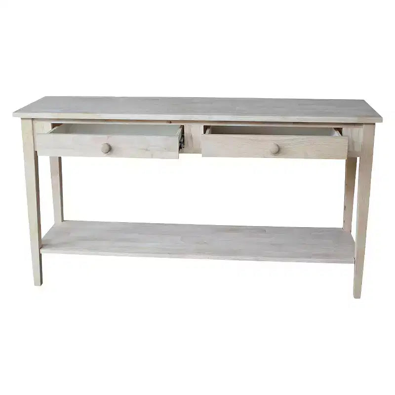Tavolo consolle con 2 cassetti e ripiano inferiore, struttura in legno massello, 60"L x 17"P x 30"A