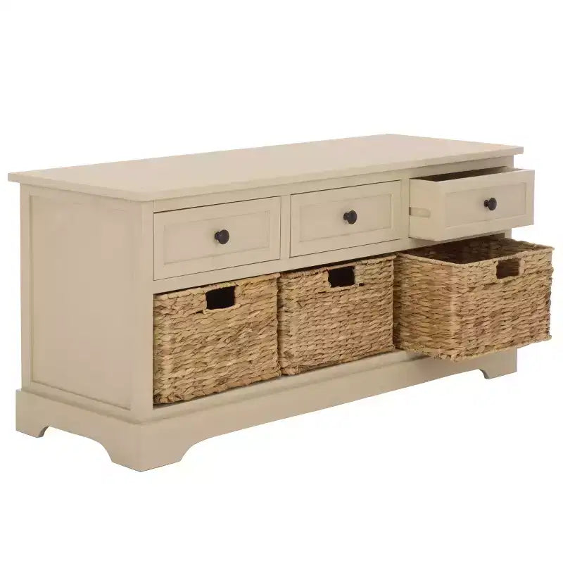 3-Drawer Storage Bench with Wicker Baskets, 42.1"W x 15.4"D x 19.7"H, 175 lbs Capacity