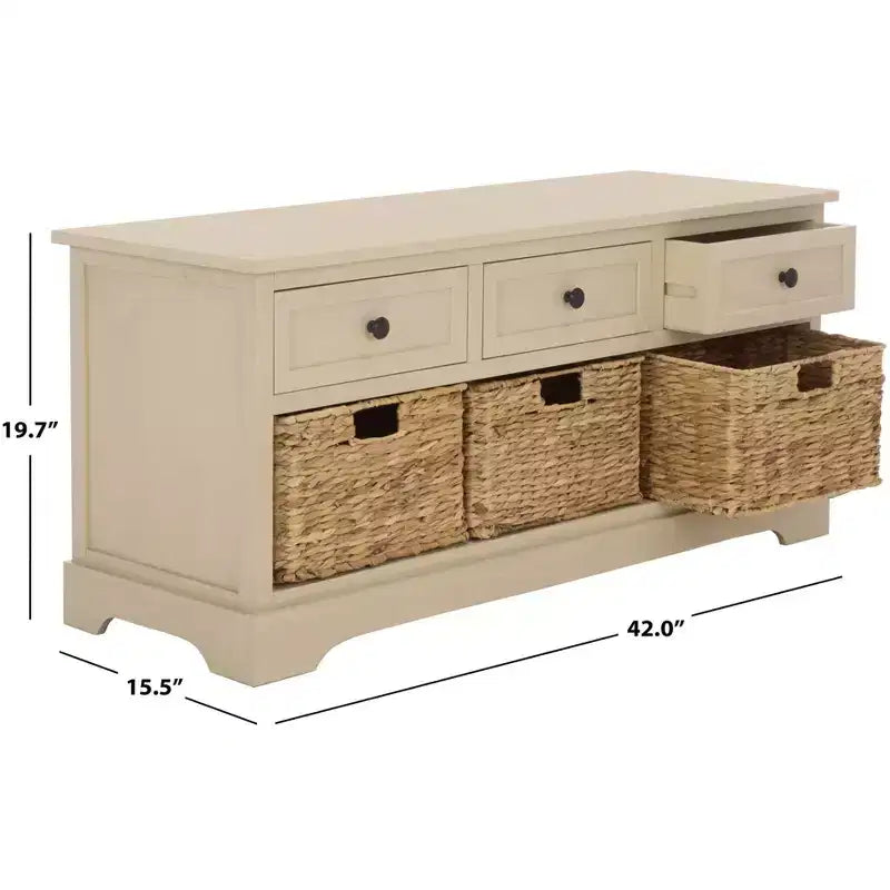3-Drawer Storage Bench with Wicker Baskets, 42.1"W x 15.4"D x 19.7"H, 175 lbs Capacity