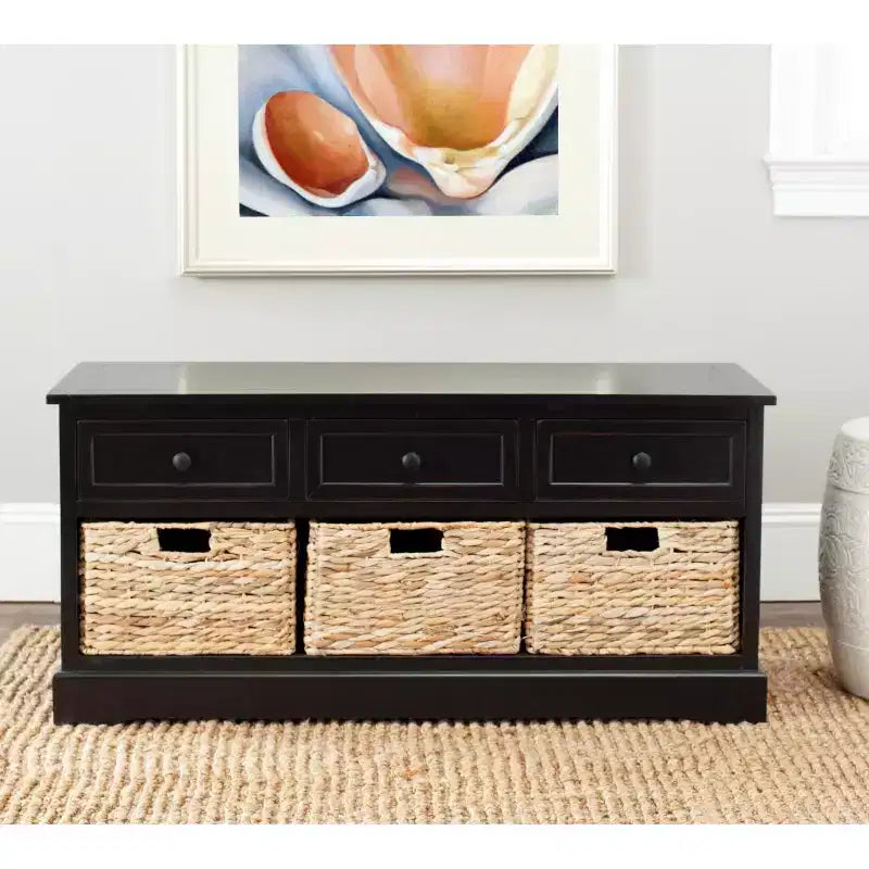 3-Drawer Storage Bench with Wicker Baskets, 42.1"W x 15.4"D x 19.7"H, 175 lbs Capacity