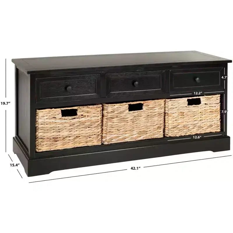 3-Drawer Storage Bench with Wicker Baskets, 42.1"W x 15.4"D x 19.7"H, 175 lbs Capacity
