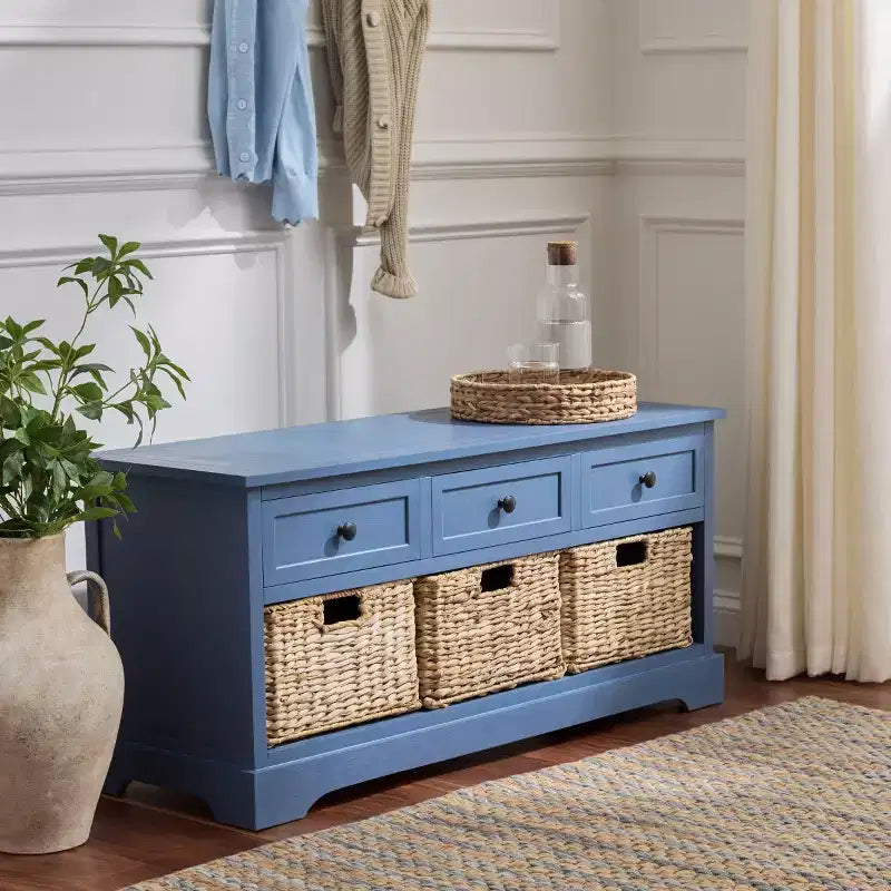 3-Drawer Storage Bench with Wicker Baskets, 42.1"W x 15.4"D x 19.7"H, 175 lbs Capacity