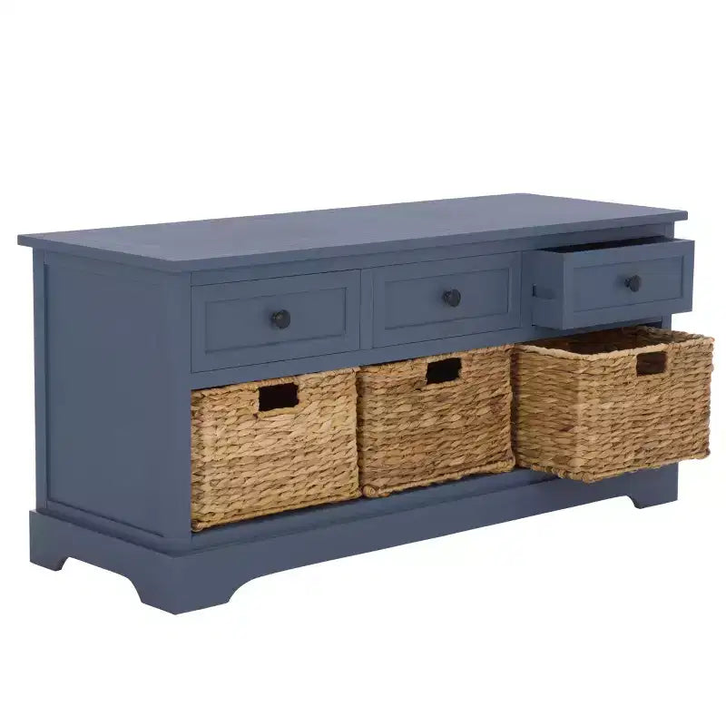 3-Drawer Storage Bench with Wicker Baskets, 42.1"W x 15.4"D x 19.7"H, 175 lbs Capacity