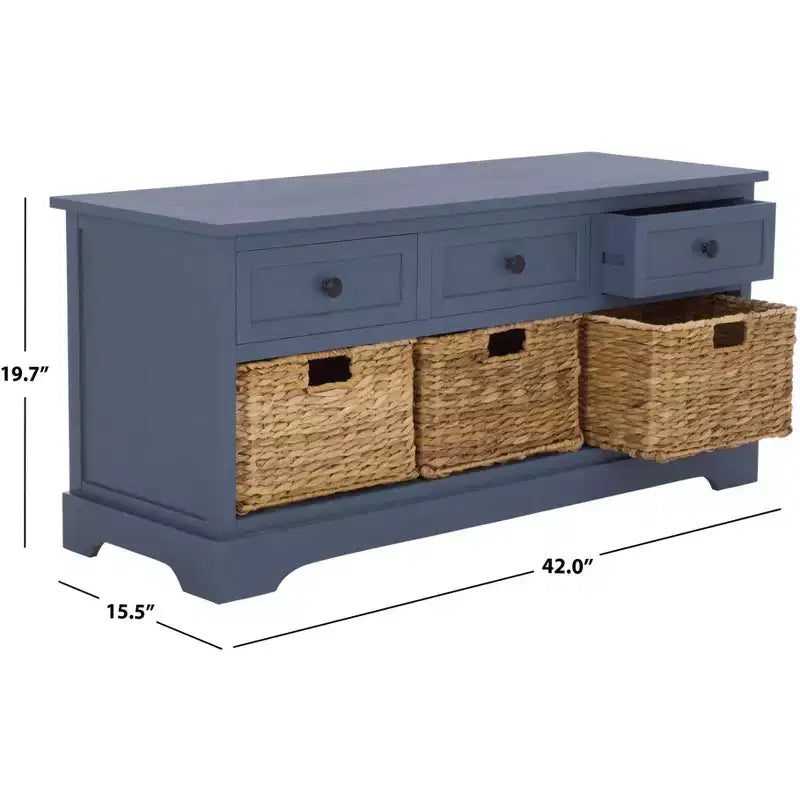 3-Drawer Storage Bench with Wicker Baskets, 42.1"W x 15.4"D x 19.7"H, 175 lbs Capacity