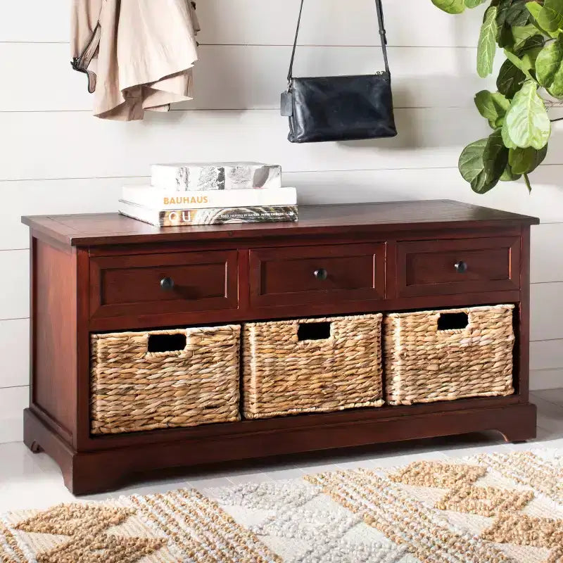 3-Drawer Storage Bench with Wicker Baskets, 42.1"W x 15.4"D x 19.7"H, 175 lbs Capacity