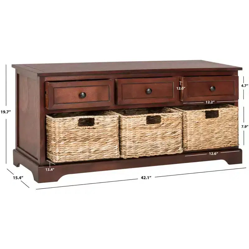 3-Drawer Storage Bench with Wicker Baskets, 42.1"W x 15.4"D x 19.7"H, 175 lbs Capacity