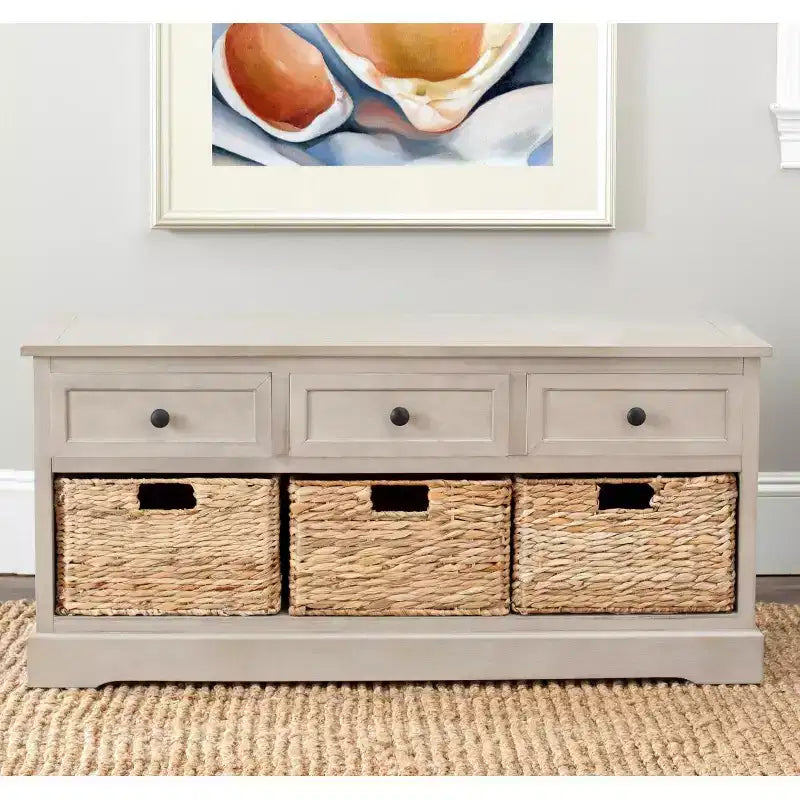 3-Drawer Storage Bench with Wicker Baskets, 42.1"W x 15.4"D x 19.7"H, 175 lbs Capacity