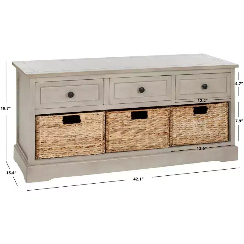3-Drawer Storage Bench with Wicker Baskets, 42.1"W x 15.4"D x 19.7"H, 175 lbs Capacity