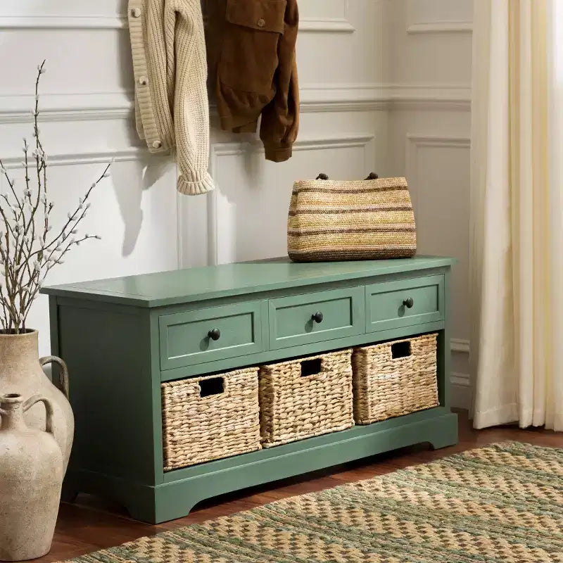 3-Drawer Storage Bench with Wicker Baskets, 42.1"W x 15.4"D x 19.7"H, 175 lbs Capacity