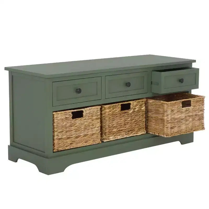 3-Drawer Storage Bench with Wicker Baskets, 42.1"W x 15.4"D x 19.7"H, 175 lbs Capacity