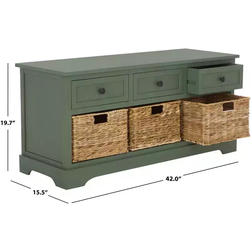 3-Drawer Storage Bench with Wicker Baskets, 42.1"W x 15.4"D x 19.7"H, 175 lbs Capacity