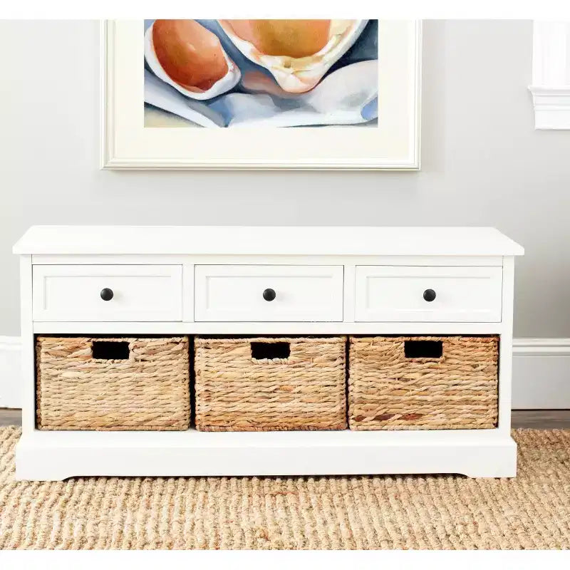 3-Drawer Storage Bench with Wicker Baskets, 42.1"W x 15.4"D x 19.7"H, 175 lbs Capacity