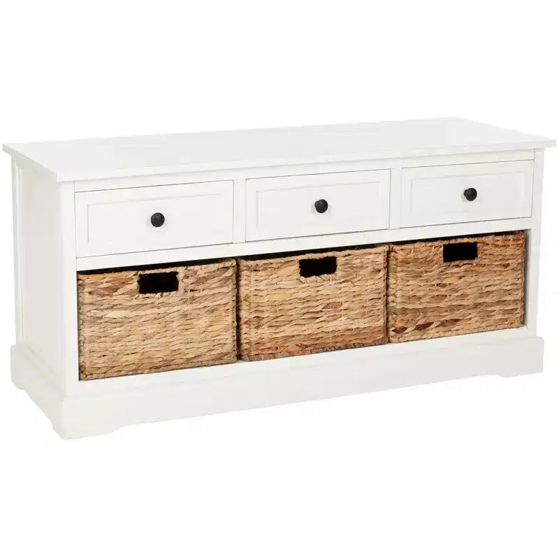 3-Drawer Storage Bench with Wicker Baskets, 42.1"W x 15.4"D x 19.7"H, 175 lbs Capacity