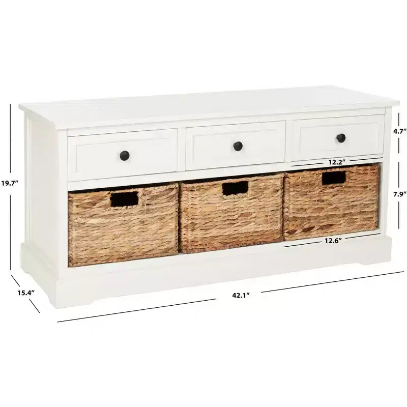 3-Drawer Storage Bench with Wicker Baskets, 42.1"W x 15.4"D x 19.7"H, 175 lbs Capacity