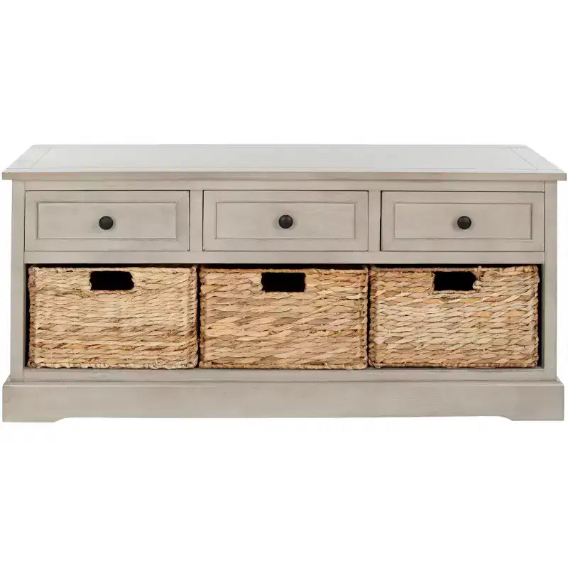3-Drawer Storage Bench with Wicker Baskets, 42.1"W x 15.4"D x 19.7"H, 175 lbs Capacity