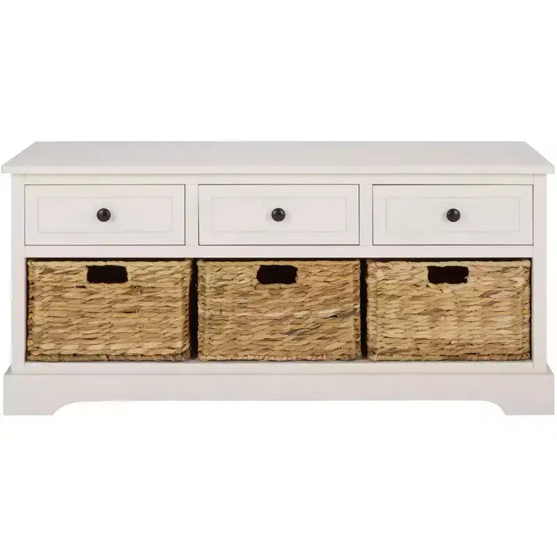 3-Drawer Storage Bench with Wicker Baskets, 42.1"W x 15.4"D x 19.7"H, 175 lbs Capacity