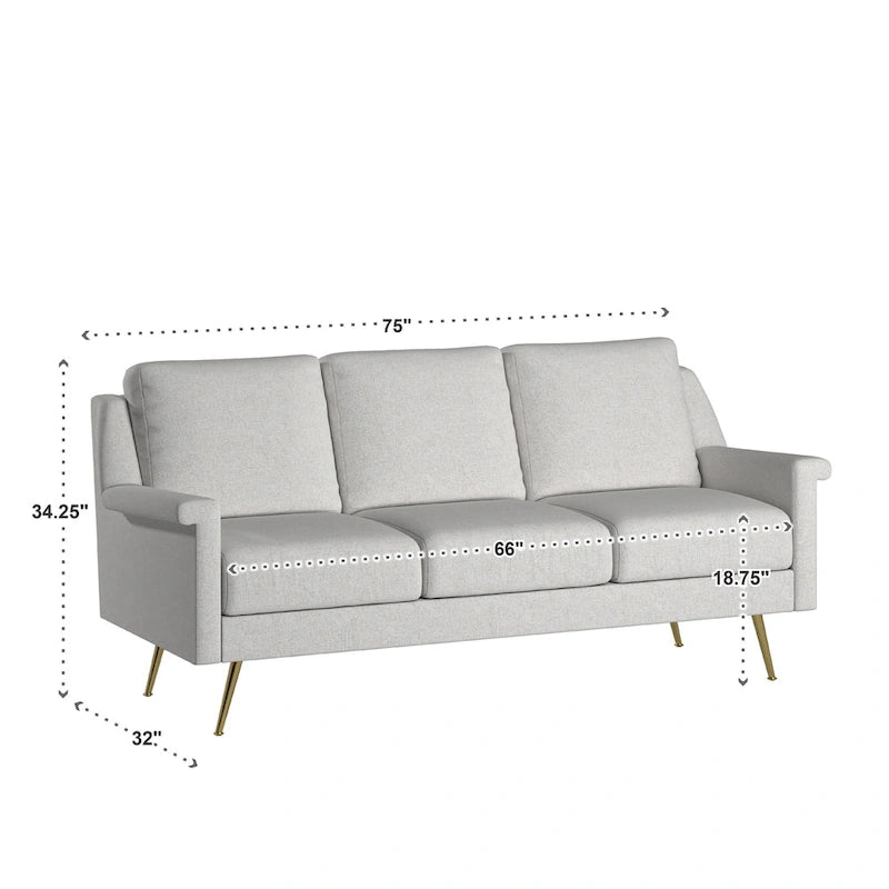 Divano Cade in tessuto grigio con gambe in metallo dorato di iNSPIRE Q Modern