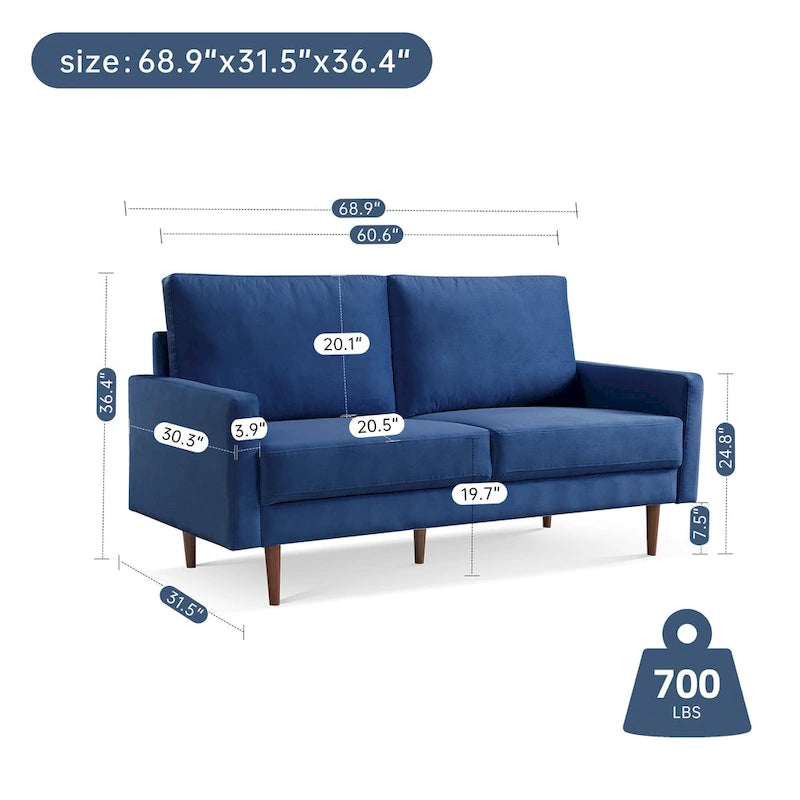 Divano imbottito OS Home and Office Furniture largo 175 cm con braccioli quadrati