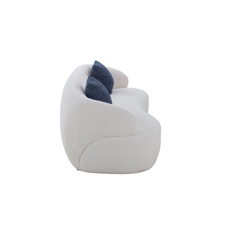 Beige gebogen moderne bank in mid-centurystijl - 35.00 x 86.00 x 27.00